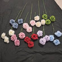 仿真花三头钻石玫瑰花厂家直销高端新款花艺床花婚庆花艺花材必备