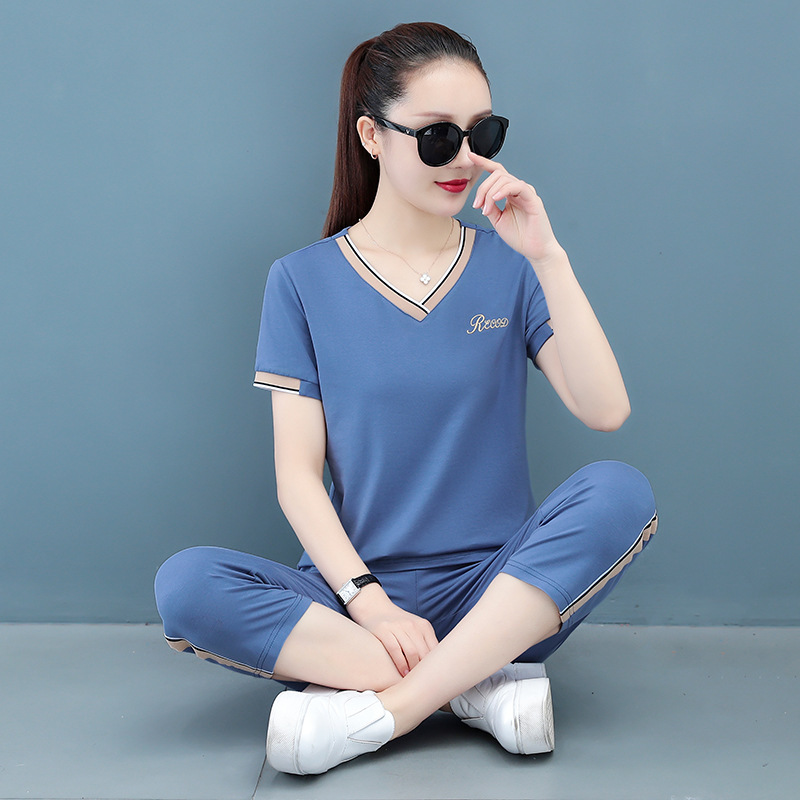 Women's Pure Cotton Casual Sportswear Suit Women's 2025 New Summer Cropped Pants Fashionable Women's Summer Two-Piece Set