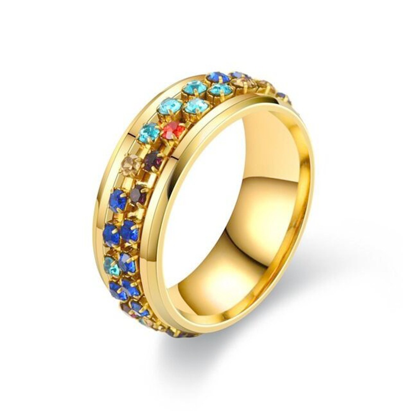 Cross-border New Product Rotatable Ring Titanium Steel Diamond Ring European And American Zircon Ring display picture 8