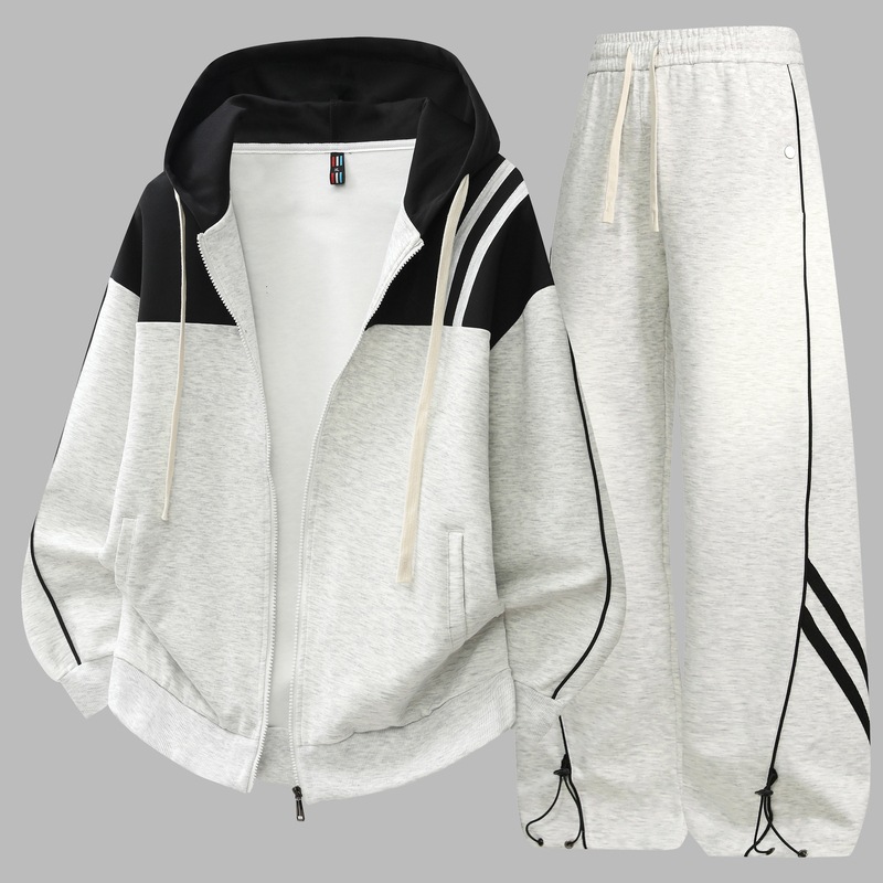 Primavera y otoño nuevos pantalones sueltos de hombre chaqueta de dos piezas juvenil guapo versátil cardigan con sombrero sweaters