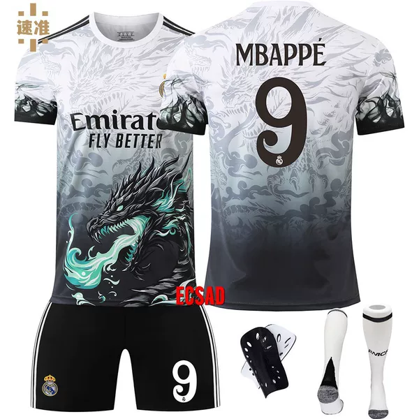 2425 Real Madrid Special Edition Jersey Number 5 Bellingham 7 Vinicius 9 Mbappe Dragon Pattern Football Uniform Set