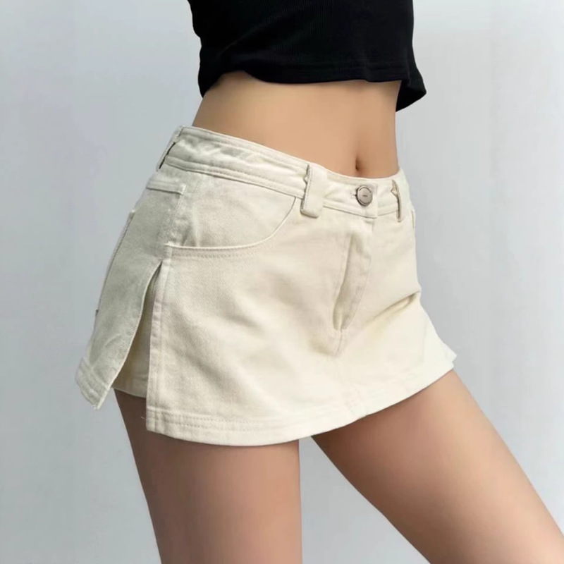 2026 Summer New American-Style Low-Waist Retro Split Washed Workwear Faux Two-Piece Denim Skirt Shorts for Women Trendy 2026 Summer New American-Style Low-Waist Retro Split Washed Workwear Faux Two-Piece Denim Skirt Shorts for Women Trendy