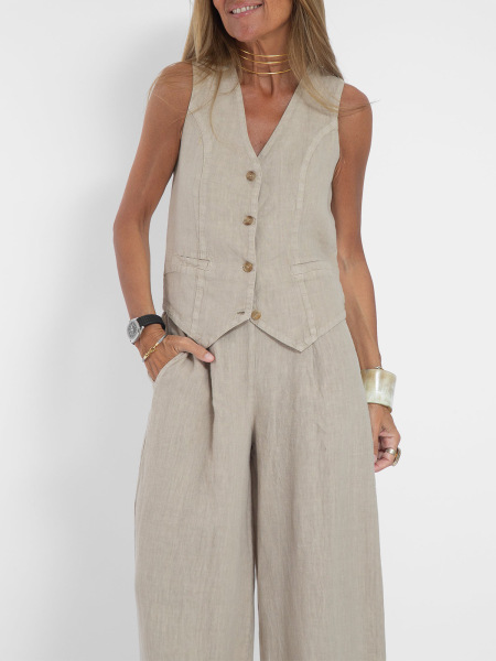 2025 European and American Cross-Border Hot Selling New Fashion Vest Pants Collage Splicing Cotton and Linen Casual Suit