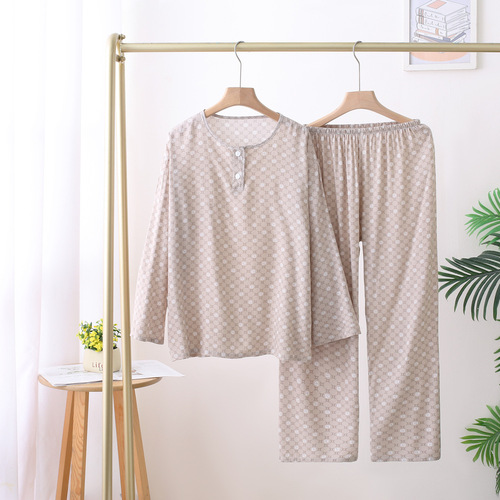 Summer teen cotton silk 14-16 years old junior high school students pajamas men's suit cotton silk air-conditioning long-sleeved pants thin
