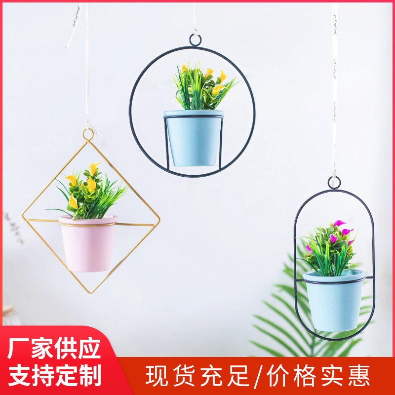 Inicio cesta colgante floral maceta de hierro soporte de flor artificial suculenta fabricante de decoración de maceta de plástico