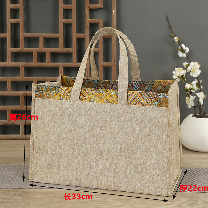 살구색 세로 33 높이 26 옆폭 22cm 밑단 고급 린넨백