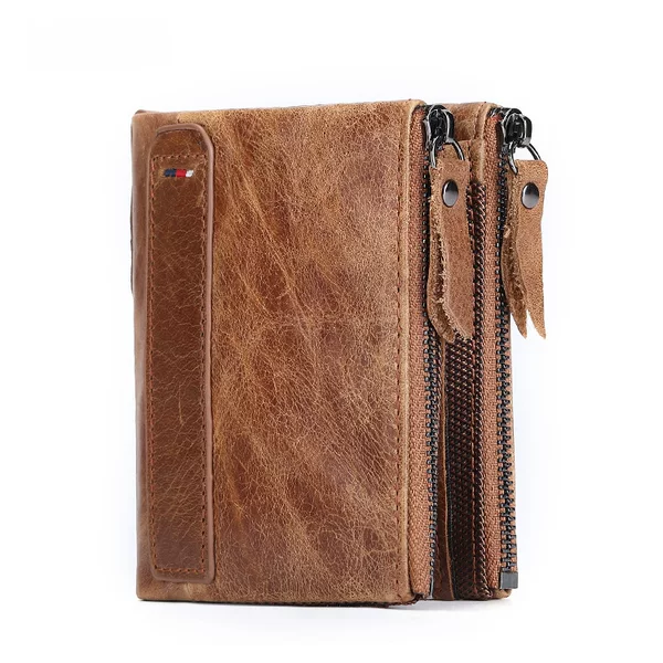 New RFID anti-theft brush cowhide men's wallet genuine leather short men's wallet double zipper wallet hot selling explosions