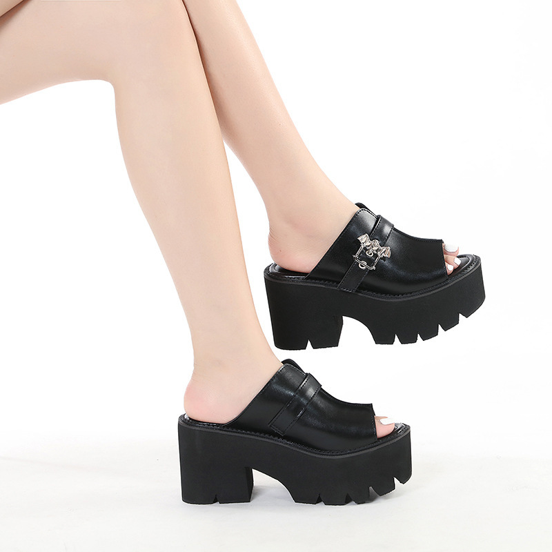 European and American Platform Thick-Soled Sandals for Women, Summer Fashion Outer Wear, Breathable Punk Gothic Shoes, Outer Wear High-Heeled Slippers for Women