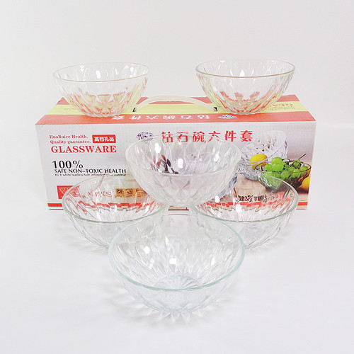 Set of 2 Glass Bowls Diamond Bowl Crystal Bowl Glass Salad Bowl Four-Piece Set Six-Piece Bowl Set Gift Wholesale