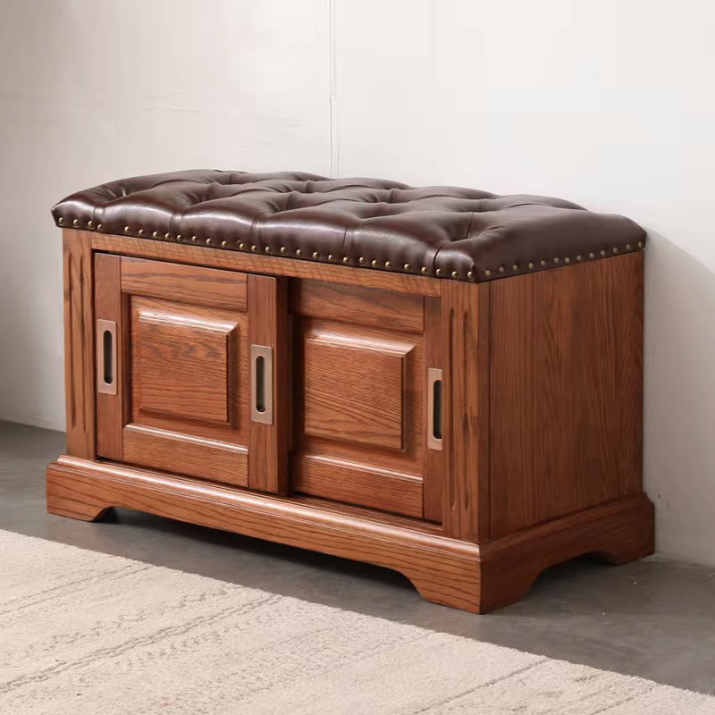 Taburete de cambio de zapatos de madera maciza americana, zapatero, zapatero, sala de estar doméstica de estilo europeo, en la puerta, taburete de zapatos, taburete de almacenamiento multifuncional