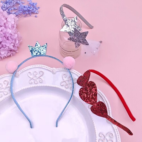 Valentine's Day children's headband bright red glitter pink love ball crown headband sweet girl headband hair accessories