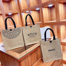 印花亚麻包 手提麻布袋时尚大容量手提加厚面料手提袋礼品袋女包