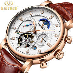 KINYUED multifunctional mechanical watch tourbillon fully automatic men's watch moon phase mechanical watch business men's watch