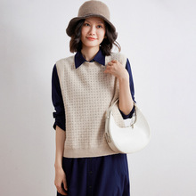 羊绒马甲女100%纯山羊绒秋冬新圆领网格针织马夹套头外搭无袖背心