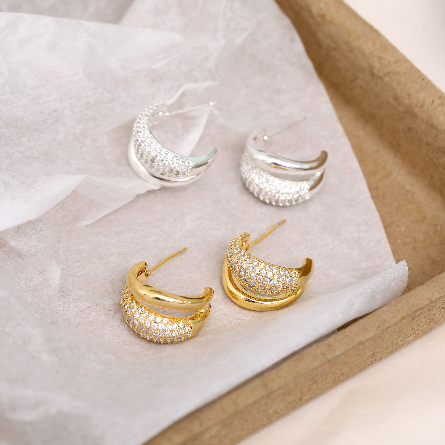 European and American Style C-Shaped Double-Layered Semi-Circle Earrings for Women, Simple and Fashionable Versatile Earrings with a Stylish Touch