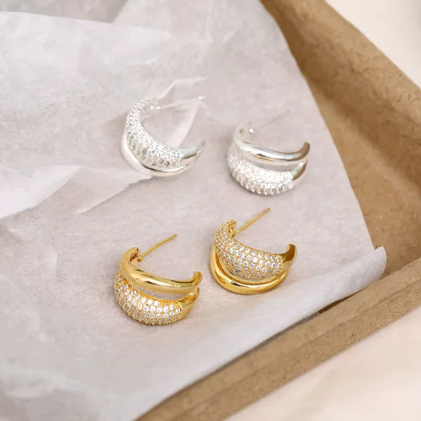 European and American Style C-Shaped Double-Layered Semi-Circle Earrings for Women, Simple and Fashionable Versatile Earrings with a Stylish Touch