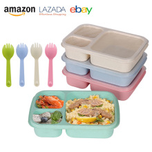 跨境麦秸秆饭盒分格便当盒学生食堂方形饭盒保鲜盒户外旅行便餐盒