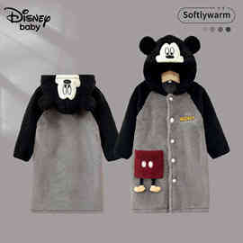 儿童睡袍男童浴袍女童睡衣北美绒秋冬加绒厚软绵绵睡衣外套