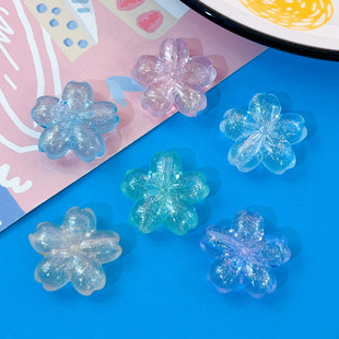 Transparent Luminous UV Electroplating Five-petal Cherry Blossom Beaded Mobile Phone Case Chain Handmade Material DIY Accessories