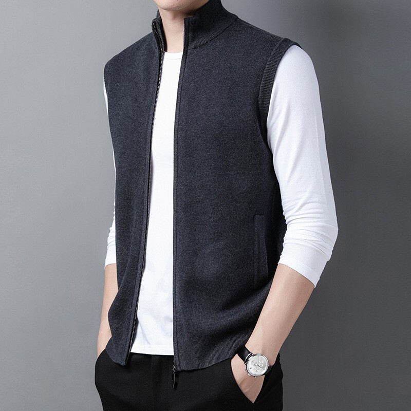 2025 Spring New Men's Vest Stand Collar Thickened Knitted Waistcoat Fashion Men's Clothing 2025 Spring New Men's Vest Stand Collar Thickened Knitted Waistcoat Fashion Men's Clothing