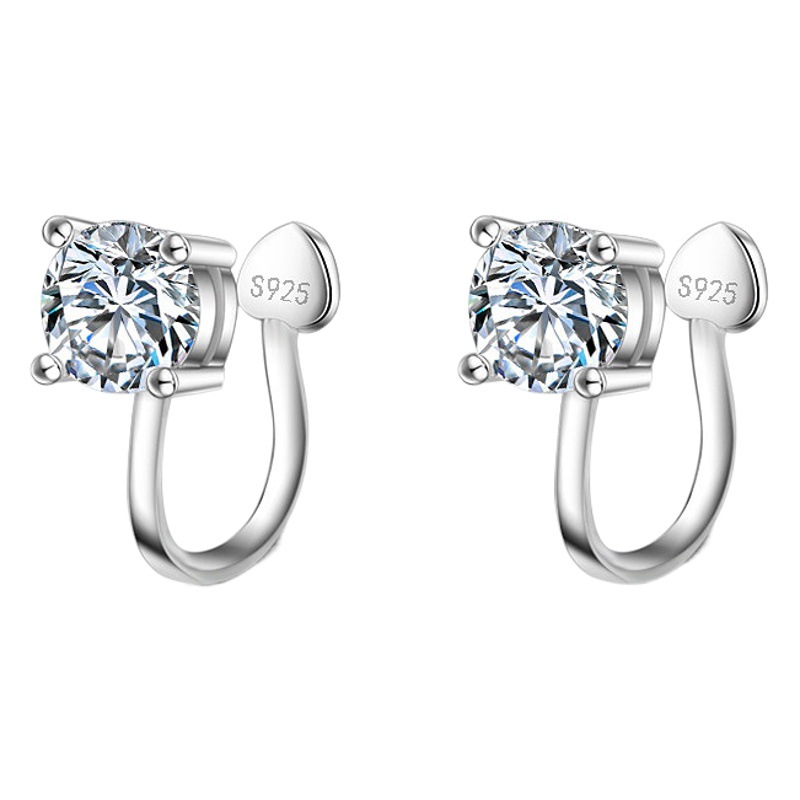 Clips para Orejas sin Perforación para Mujer, Sin Necesidad de Perforar, Pendientes de Plata con Incrustaciones de Diamantes, Joyería Moderna 2025