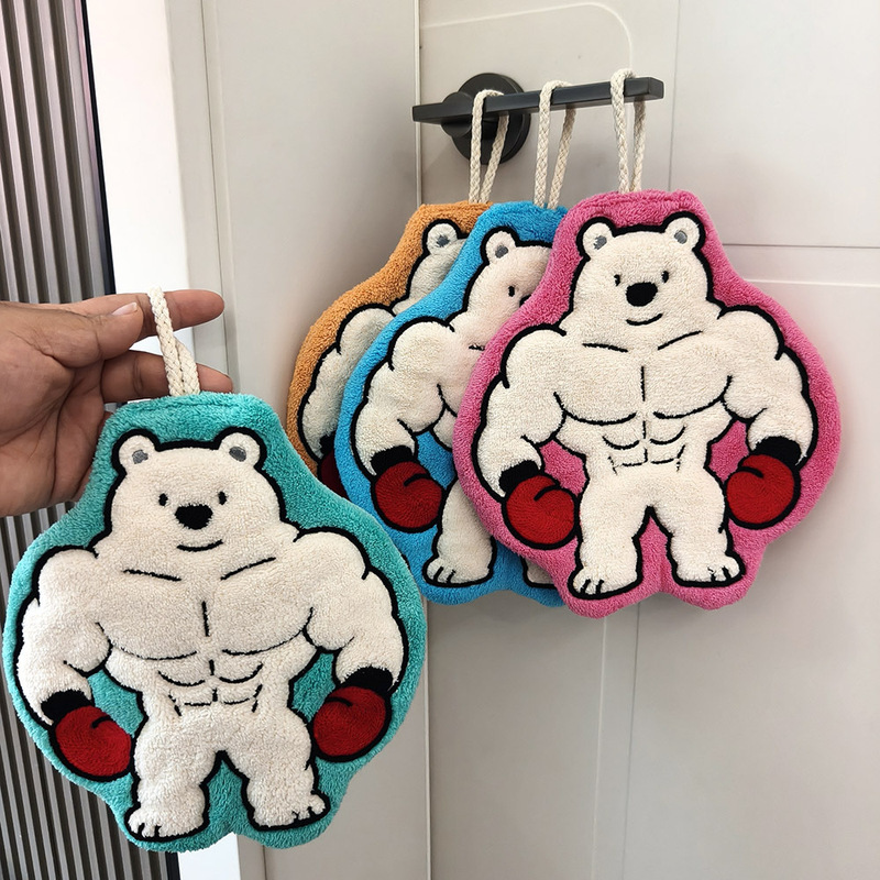 Cross-Border Internet Celebrity Muscle Bear Boxer Eight-Pack Abs Hanging Hand Towel Absorbent Coral Fleece for Kitchen and Bathroom Use Cross-Border Internet Celebrity Muscle Bear Boxer Eight-Pack Abs Hanging Hand Towel Absorbent Coral Fleece for Kitchen and Bathroom Use