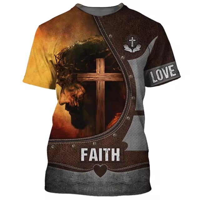 Camiseta de cuello redondo de manga corta transpirable de malla suelta de verano para hombre AliExpress Europa y América Venta caliente Resurrección Jesús Impresión 3D