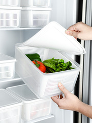 Multifunctional drain basket double-layer household kitchen refrigerator vegetable and fruit preservation box with lid plastic storage basket