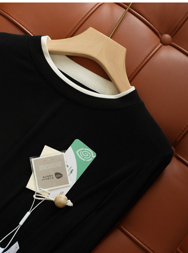 在庫あり ソフトエラストマー素材マスクTシャツ Tシャツ風リヨセル混紡 フェイクツーピース風配色切り替えラウンドネック長袖Tシャツ レディース