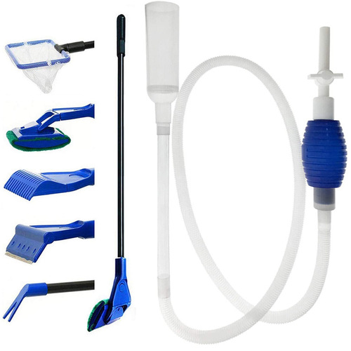 Aquarium Fish Tank Cleaning Kit Seaweed Scraper Set 5 in 1 Cleaner Siphon Water Changer and Sand Filter