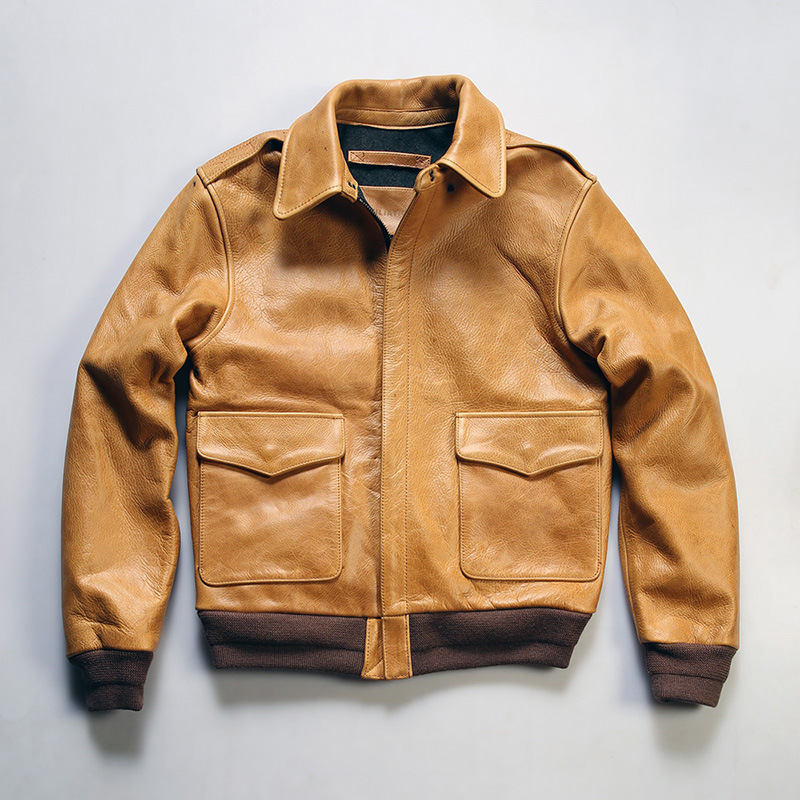 A2 Air Force Pilot Genuine Leather Jacket Retro American Style Thickened Yellow Cowhide Jacket