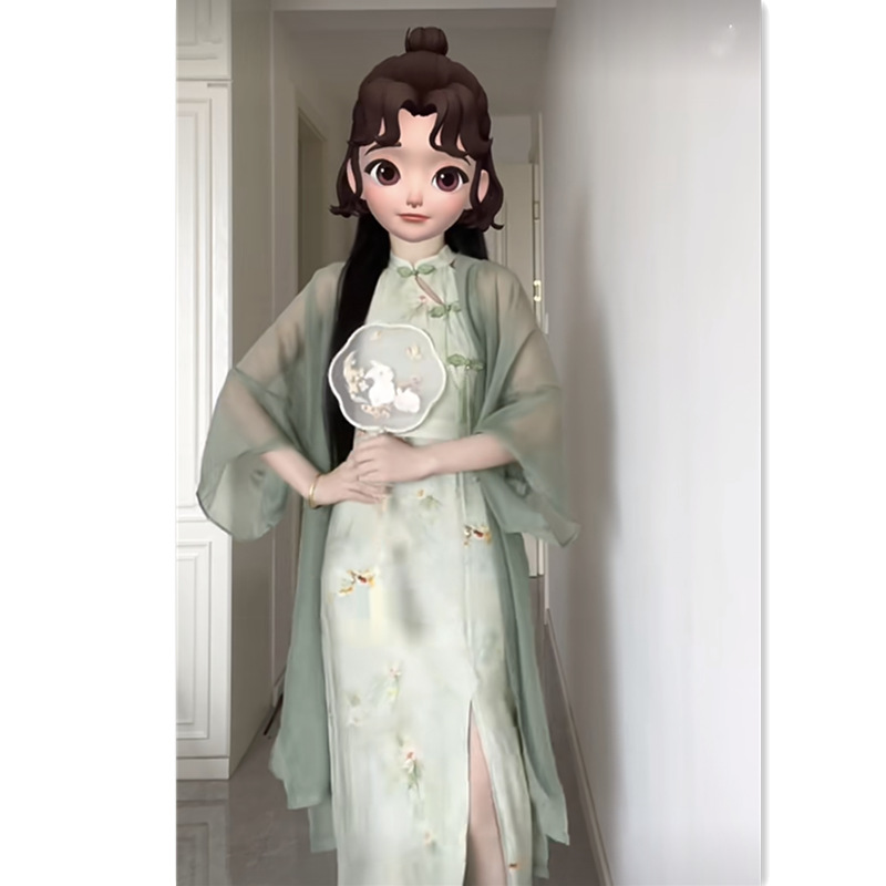 2025 New Chinese Style Pure Desire Zen Style Halter Neck Waist Slimming Green Improved Cheongsam Dress