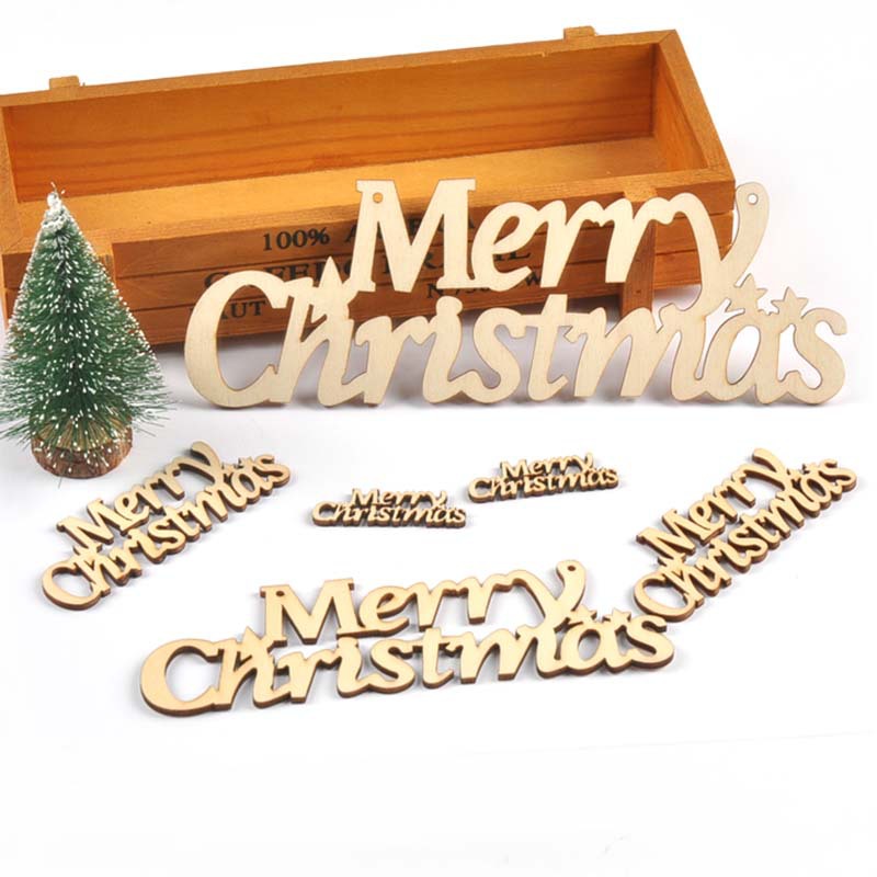 Merry Christmas 圣诞快乐字样木片字牌 圣诞节装饰木片
