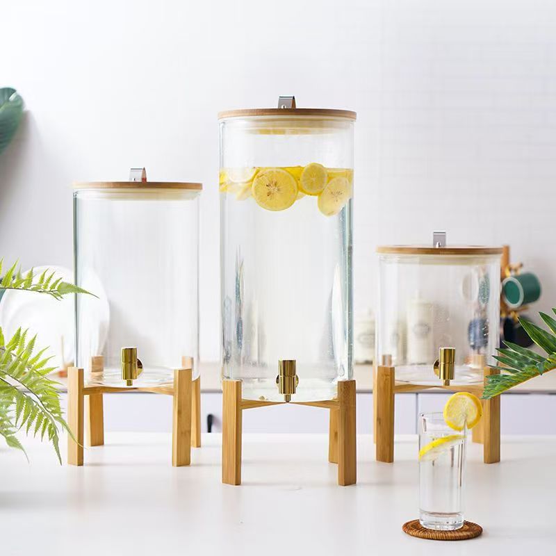 Gran capacidad de barril de bebida de vidrio para cafetería casera con grifos de frutas de té fermentado barril de agua fría resistente a altas temperaturas