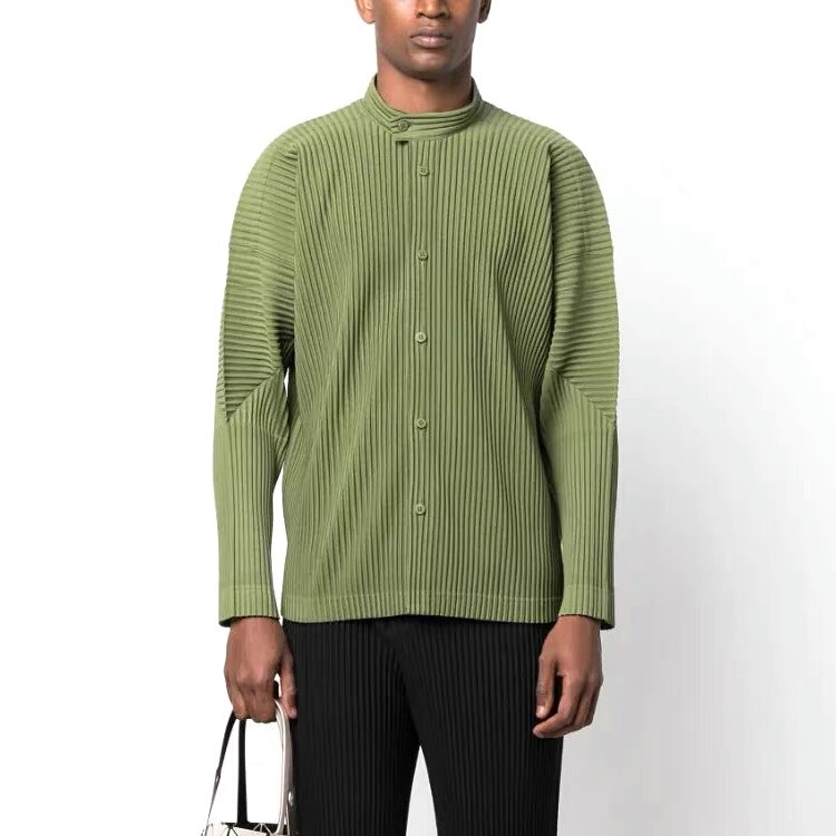 Japan Miyake Same Style Pleated Shirt with Drapey Stand Collar Casual Long-Sleeved Jacket for Men Hp31Jj111