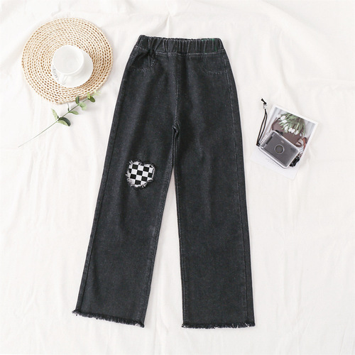 Girls' wide-leg jeans spring and autumn new children's clothing wholesale Internet celebrity trend medium and large children's pants straight pants