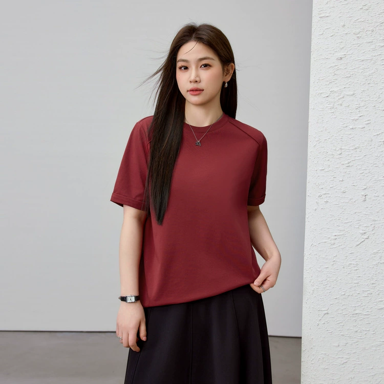 【Простая элегантная однотонная универсальная футболка для похудения с круглым вырезом】Женская одежда больших размеров для пышных женщин, весенняя новая модель 2025 года.