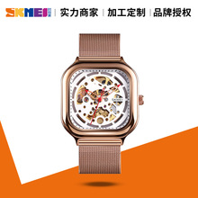 时刻美厂家直销商务男士手表 镂空齿轮透底方形创意款自动机械表