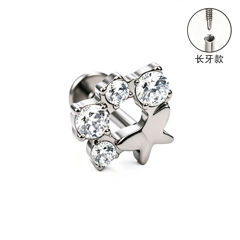 F136 Titanium Alloy Ear Studs – Finely Carved Long Tooth Ear Bone Studs with Zirconia, G23 Titanium Body Piercing Jewelry in Gold detail image 25