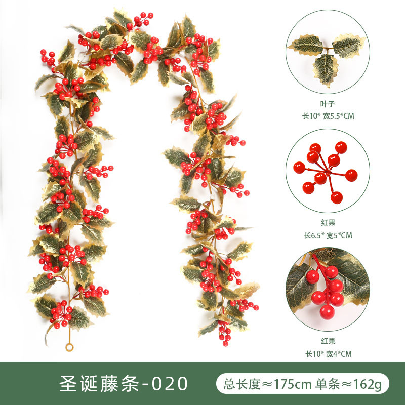 Vid de simulación Amazon ambiente navideño decoración del hogar fabricante fruta roja ratán de simulación ratán navideño