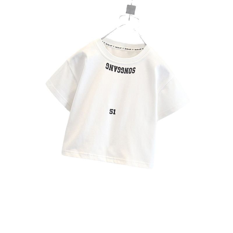8029 Camiseta de manga corta de verano para niños 2025 Nuevo estilo Camiseta de media manga de verano para niños Camiseta hermosa blanca para niños