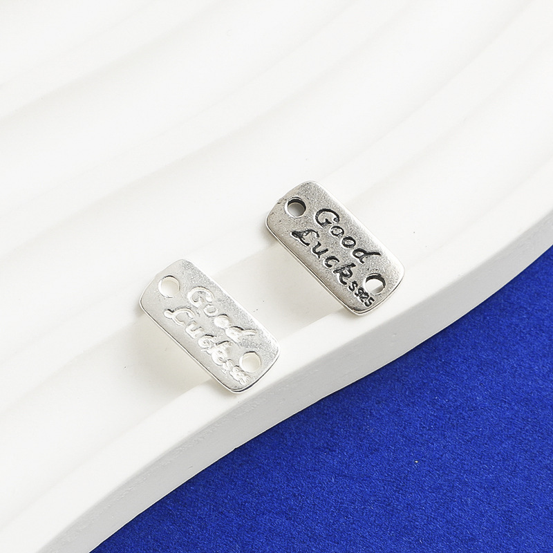 Sterling Silver S925 Good Luck Pendant DIY Beaded Bracelet Necklace Goodluck Hand Card Square Card Spacer Bead Accessories