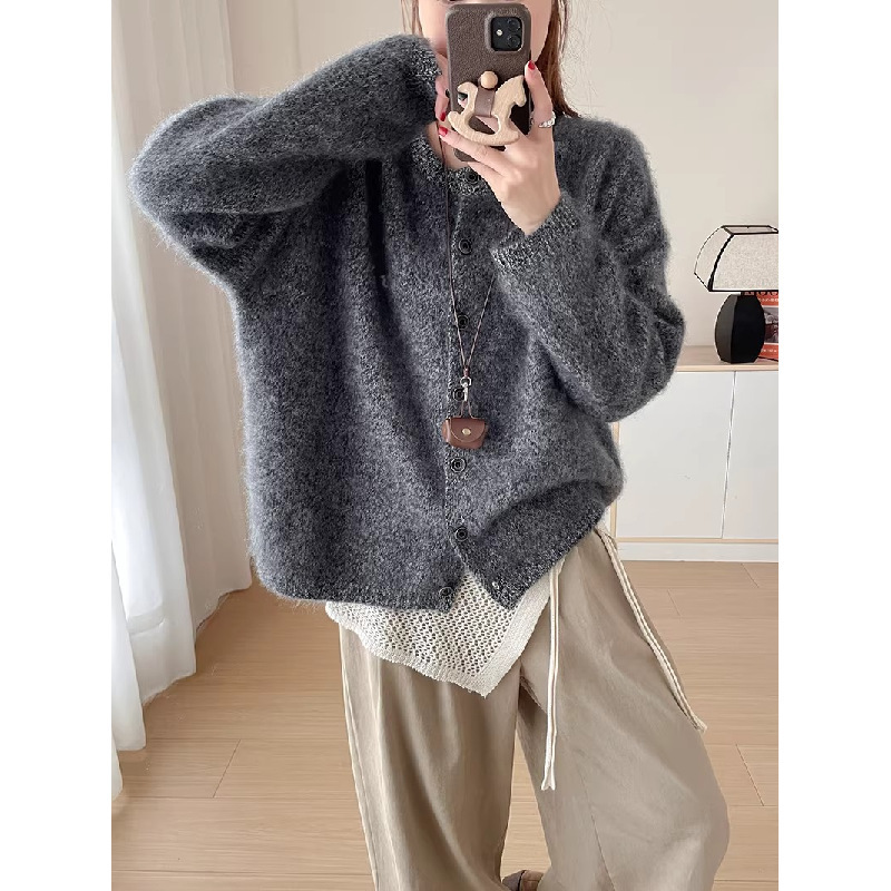 New Year's Eve Must-Have~ Limited Stock~ Cashmere Brushed Round-Neck Knit Button Cardigan Jacket, Unique Piece New Year's Eve Must-Have~ Limited Stock~ Cashmere Brushed Round-Neck Knit Button Cardigan Jacket, Unique Piece