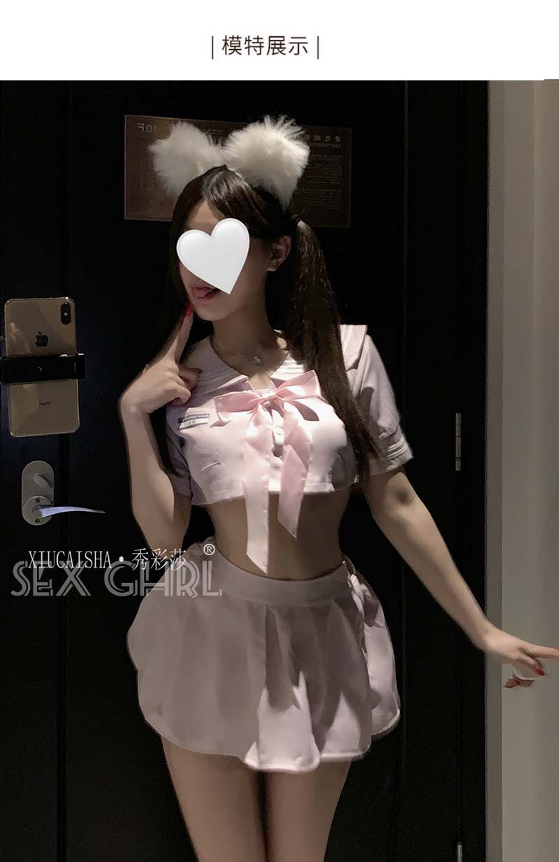 Xiuaisha JK Student Uniform Costume Set with Top, Pleated Skirt and White Stockings — detail image 6