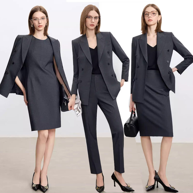 Ad Wool Charcoal Gray Suit Set for Women 2026 New Style High-End Professional Formal Wear Suit Pants Two-Piece Set Ad Wool Charcoal Gray Suit Set for Women 2026 New Style High-End Professional Formal Wear Suit Pants Two-Piece Set