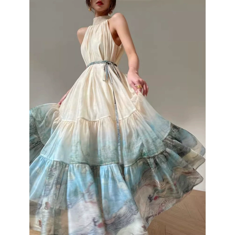 2025 новый летний новый китайский стиль платье с принтом в стиле