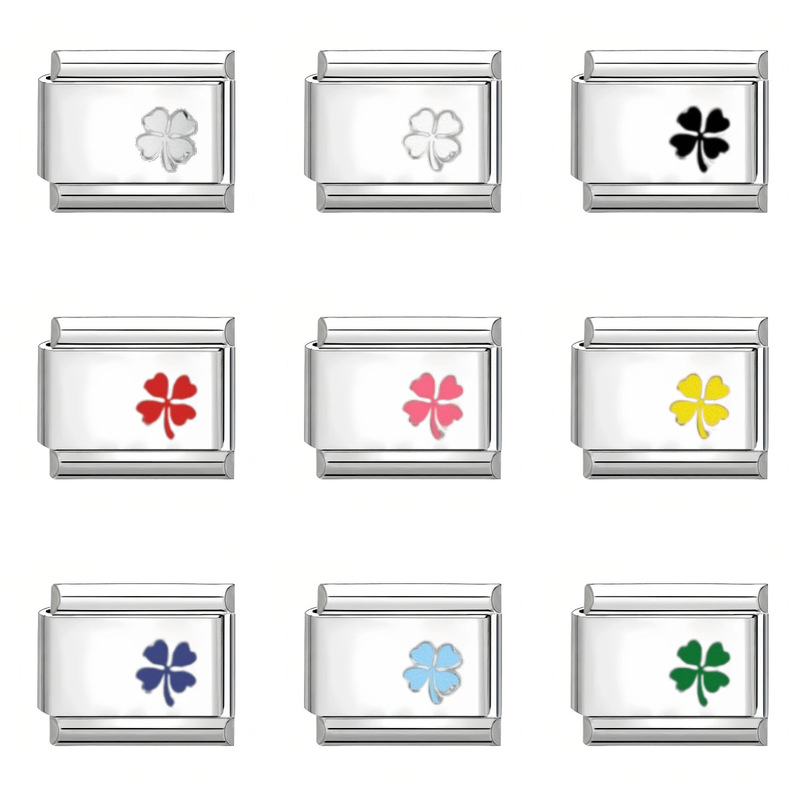 Four-leaf clover stamped Italian modular bracelet, ins-style DIY elastic splicing, niche exquisite jewelry for couples and friends Four-leaf clover stamped Italian modular bracelet, ins-style DIY elastic splicing, niche exquisite jewelry for couples and friends