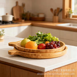 竹制小手柄餐盘酒店餐厅早餐盘派对小吃坚果盘奶酪水果沙拉蛋糕盘