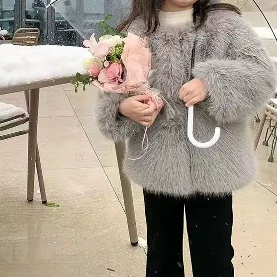 Детская шуба из искусственного меха для девочек, осенне-зимняя коллекция 2025, в корейском стиле, теплая, для малышей