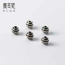 S925银复古泰银螺纹4mm圆隔珠手串DIY散珠手工编绳材料配件T0146